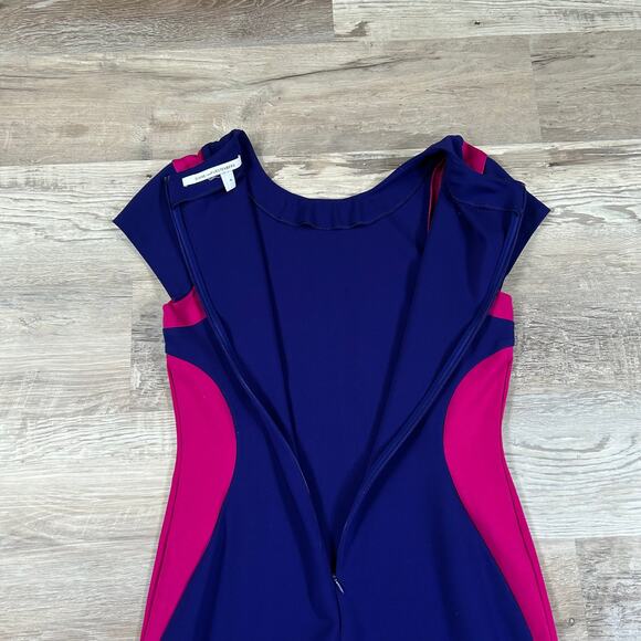 Diane von Furstenberg Magenta Navy Panel Bodycon Dress Size 6 - Picture 5 of 8